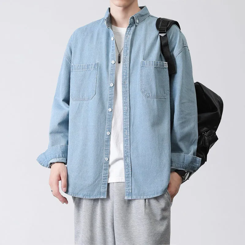 Herren Oversized Denim-Hemdjacke mit Brusttaschen und Button-Down-Kragen Nord Taschen