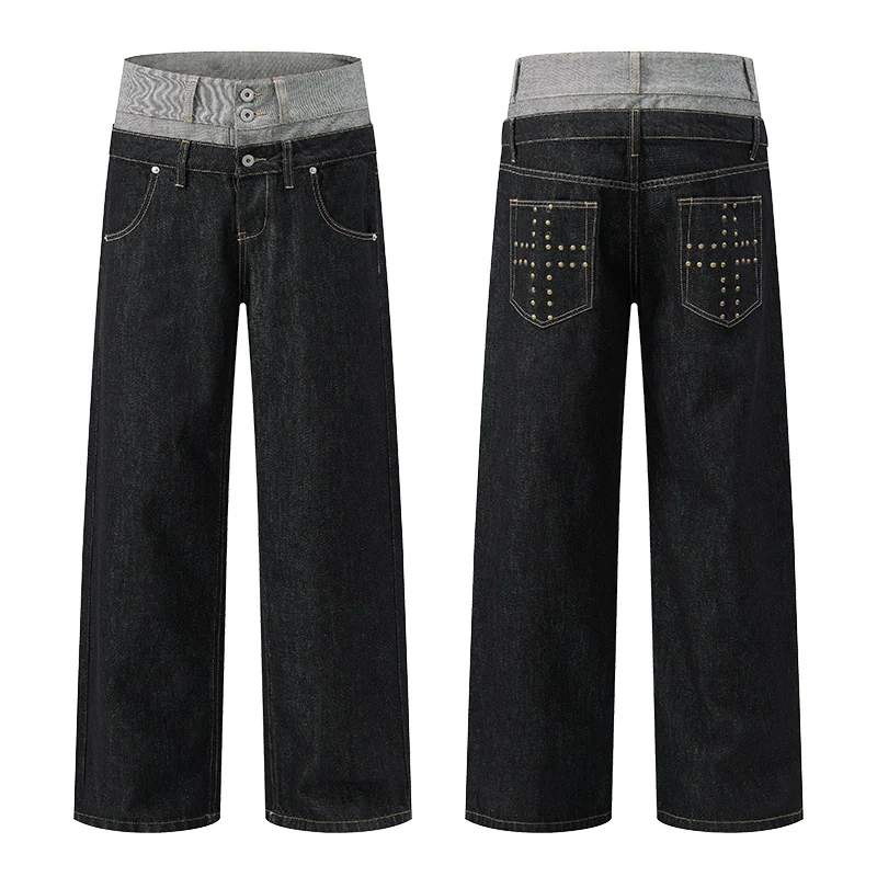 Herren Baggy-Denimhose mit doppeltem Bund und ultrabreitem Bein Nord Taschen