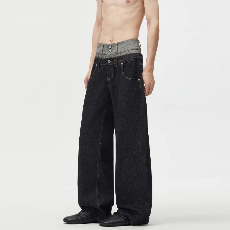 Herren Baggy-Denimhose mit doppeltem Bund und ultrabreitem Bein Nord Taschen