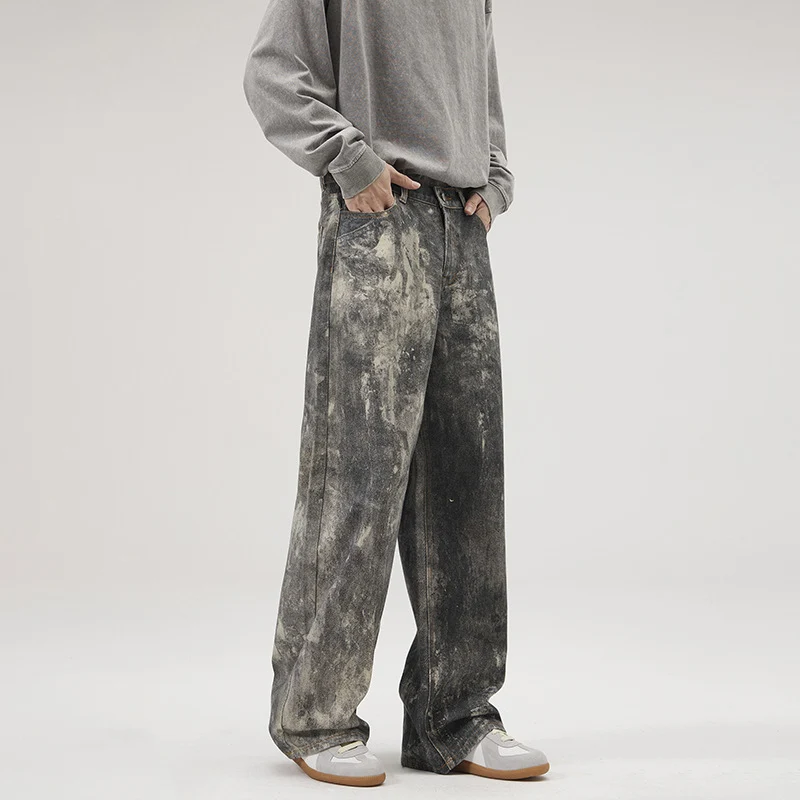 Herren Baggy-Denim mit künstlerischer Bleach-Optik und weitem Bein Nord Taschen