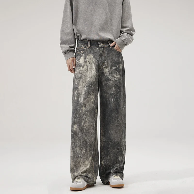 Herren Baggy-Denim mit künstlerischer Bleach-Optik und weitem Bein Nord Taschen