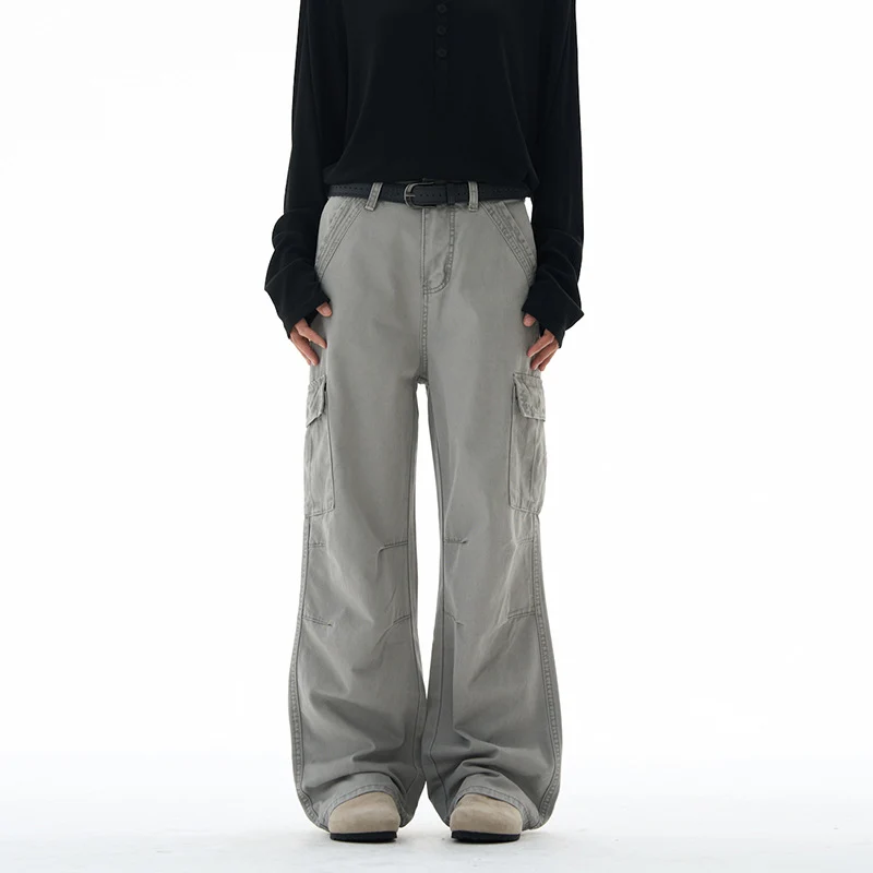 Damen Weitgeschnittene Cargo-Hose mit hoher Taille und aufgesetzten Taschen Nord Taschen
