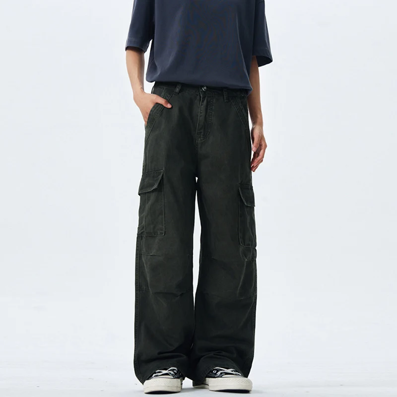 Damen Weitgeschnittene Cargo-Hose mit hoher Taille und aufgesetzten Taschen Nord Taschen