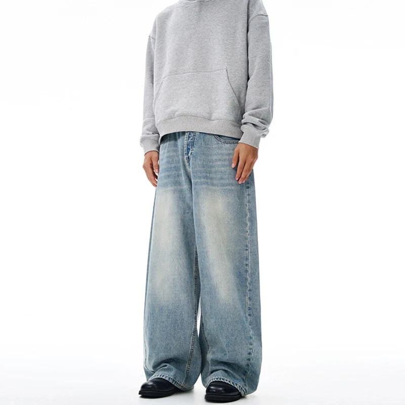 Damen Weitfallende Bodenlange Palazzodenim-Jeans mit Vintage-Fade und geradem Saum Nord Taschen