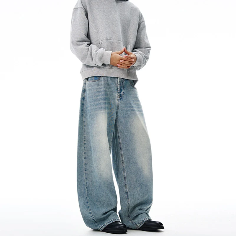 Damen Weitfallende Bodenlange Palazzodenim-Jeans mit Vintage-Fade und geradem Saum Nord Taschen