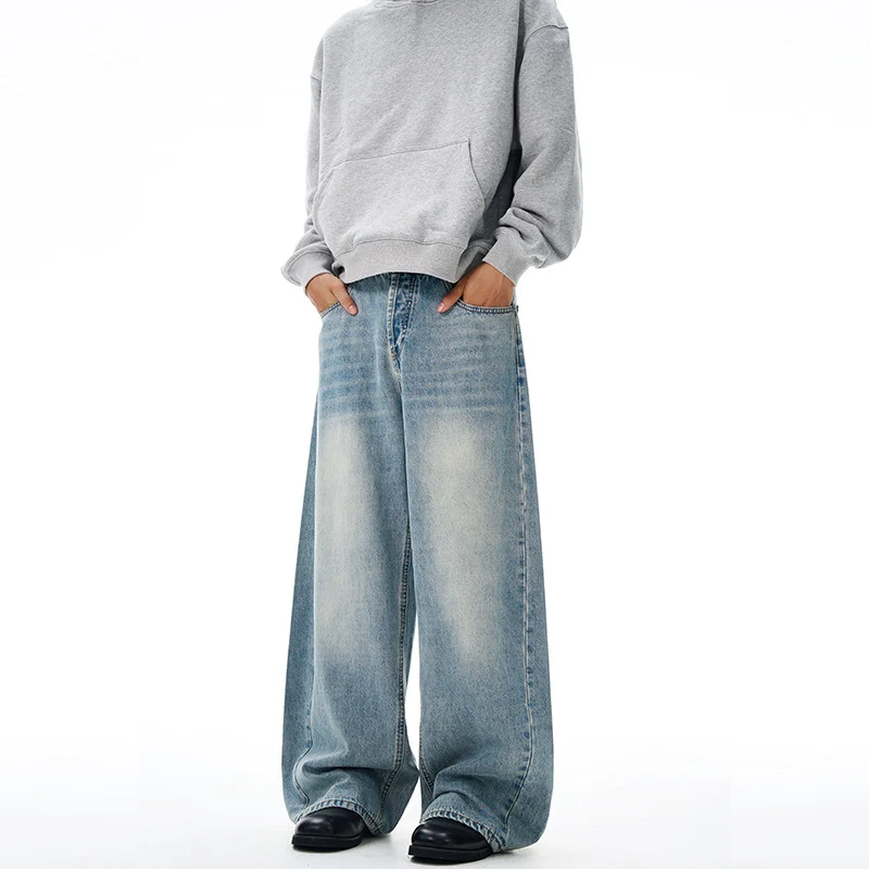 Damen Weitfallende Bodenlange Palazzodenim-Jeans mit Vintage-Fade und geradem Saum Nord Taschen