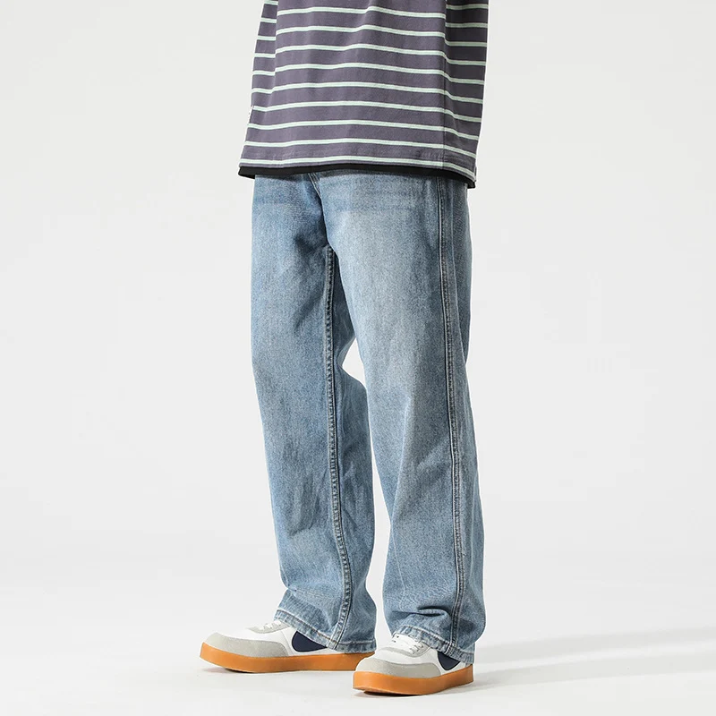 Damen weite verjüngende Denim-Jeans mit mittelhoher Taille Nord Taschen