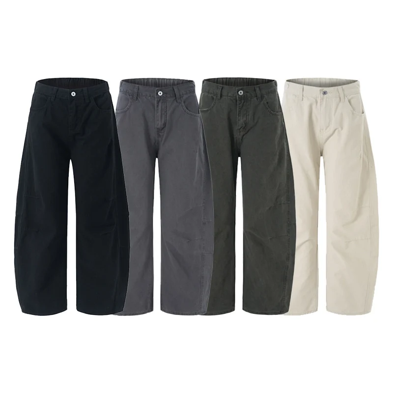 Damen Weite hochtaillierte Canvas-Hose mit elastischem Rückbund und Utility-Nähten Nord Taschen