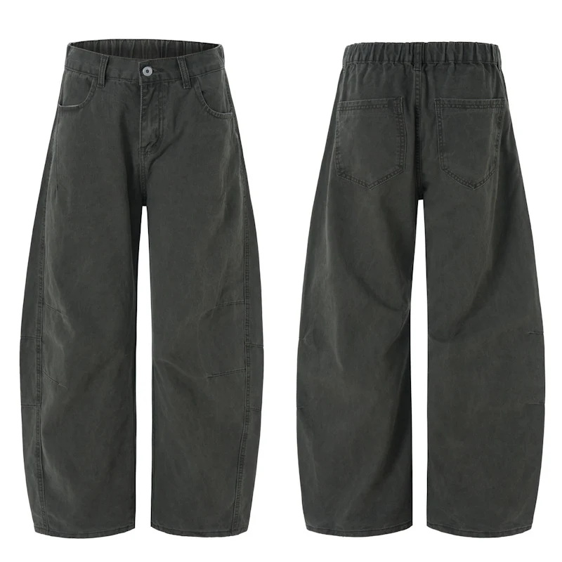 Damen Weite hochtaillierte Canvas-Hose mit elastischem Rückbund und Utility-Nähten Nord Taschen