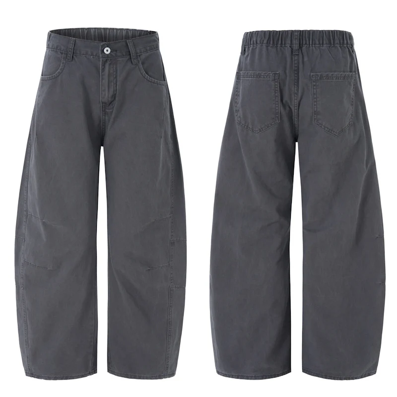 Damen Weite hochtaillierte Canvas-Hose mit elastischem Rückbund und Utility-Nähten Nord Taschen