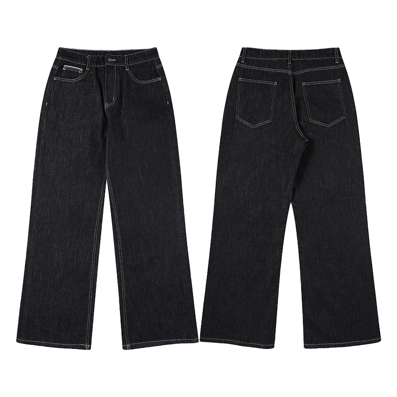 Damen Weite gefütterte Denim-Palazzo-Jeans mit mittelhohem Bund Nord Taschen