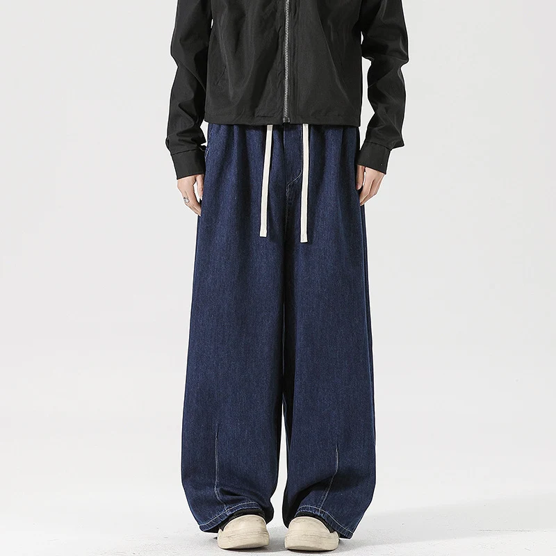 Damen Weite Denim-Palazzohose mit Tunnelzugbund, tiefem Schritt und extra weitem Bein Nord Taschen