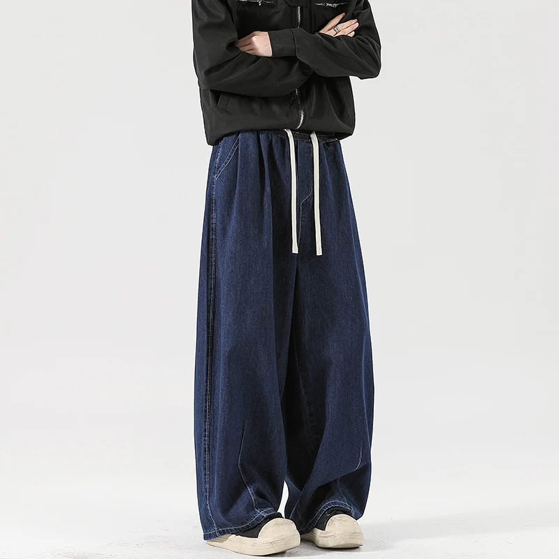 Damen Weite Denim-Palazzohose mit Tunnelzugbund, tiefem Schritt und extra weitem Bein Nord Taschen