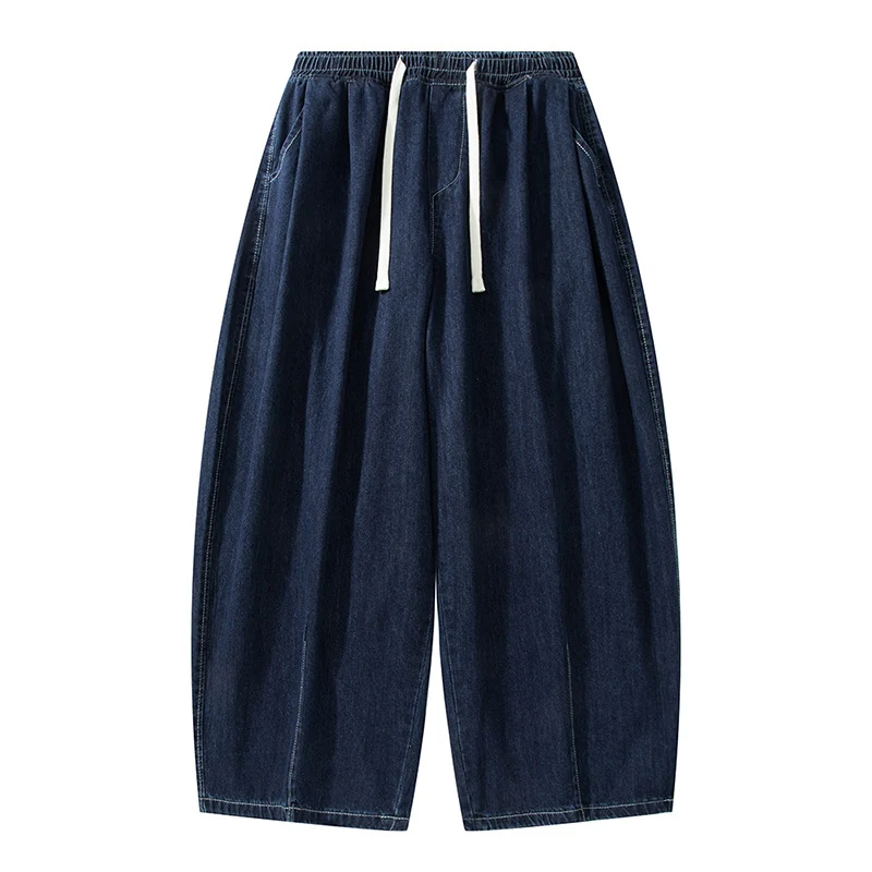 Damen Weite Denim-Palazzohose mit Tunnelzugbund, tiefem Schritt und extra weitem Bein Nord Taschen