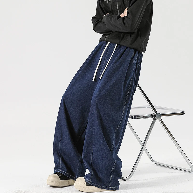 Damen Weite Denim-Palazzohose mit Tunnelzugbund, tiefem Schritt und extra weitem Bein Nord Taschen