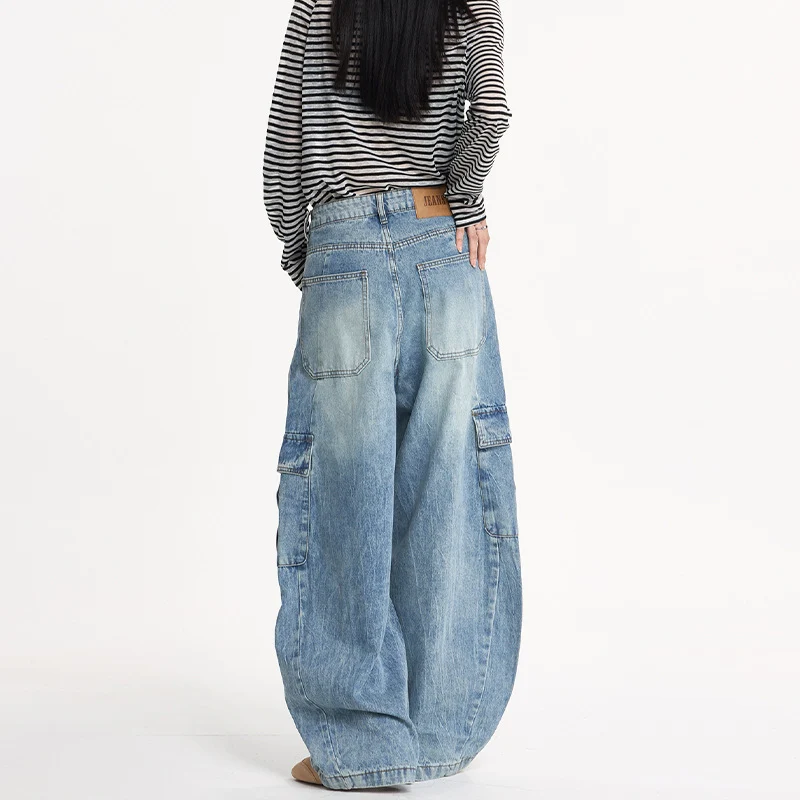 Damen Weite Cargo-Denim-Palazzohose im Baggy-Cut Nord Taschen
