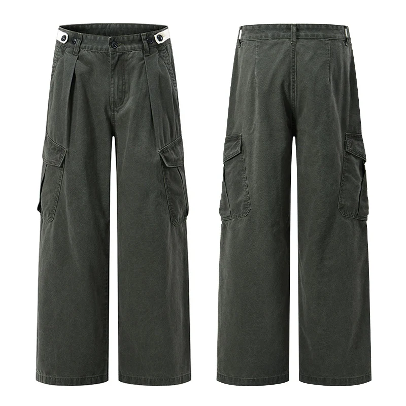 Damen Weit geschnittene Cargo-Palazzohose aus gebürstetem Baumwoll-Twill mit tiefem Schritt und aufgesetzten Klappentaschen Nord Taschen