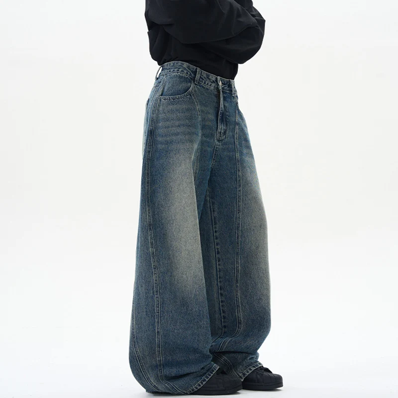 Damen Ultraweite hochgeschnittene Jeans-Palazzohose aus Vintage-Jeansstoff mit tiefem Schritt und skulpturaler Nahtführung Nord Taschen