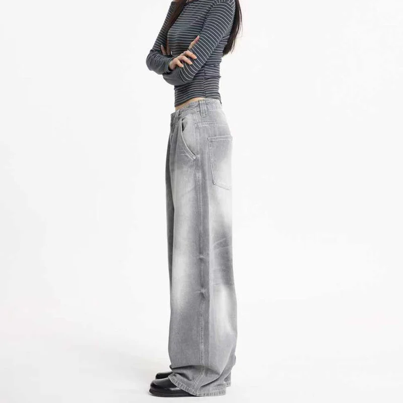 Damen Ultraweite Bodenlange Denim-Palazzohose mit tiefem Schritt und Vintage-Fade Nord Taschen