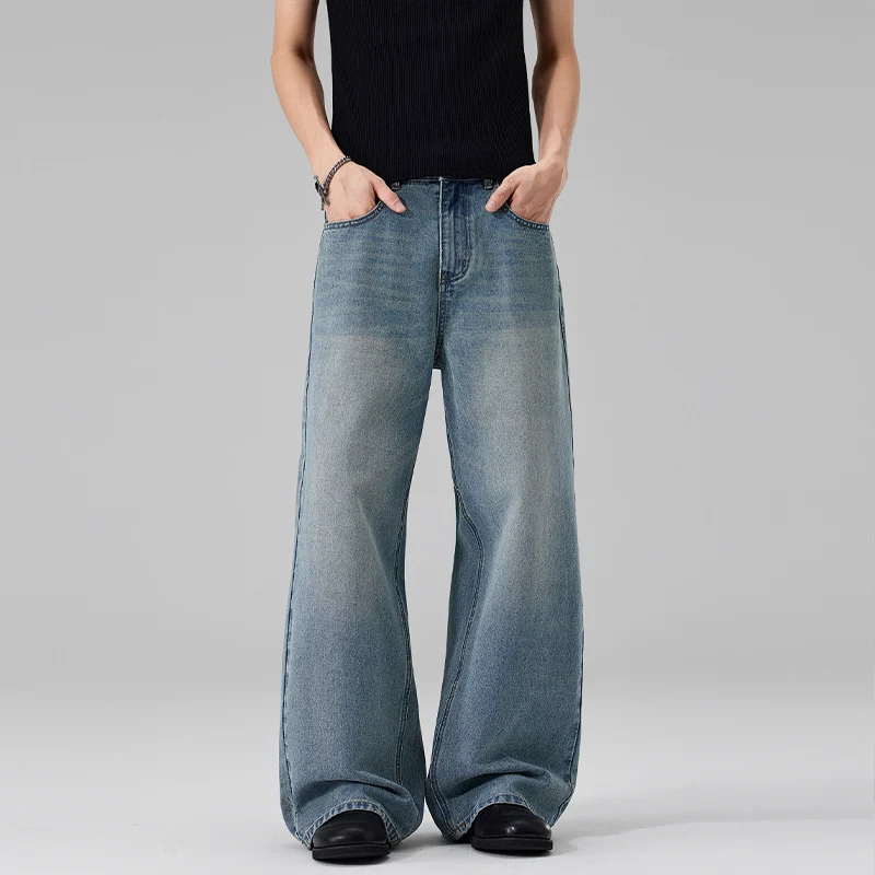 Damen Ultraweite Bodenlange Denim-Palazzohose mit skulpturaler Weite und soften Bleach-Akzenten Nord Taschen