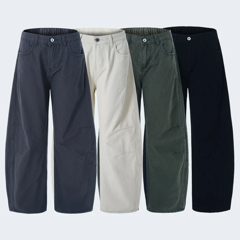 Damen Ultraweite Baumwoll-Canvas Palazzo-Hose mit elastischem Bund und Utility-Nähten Nord Taschen