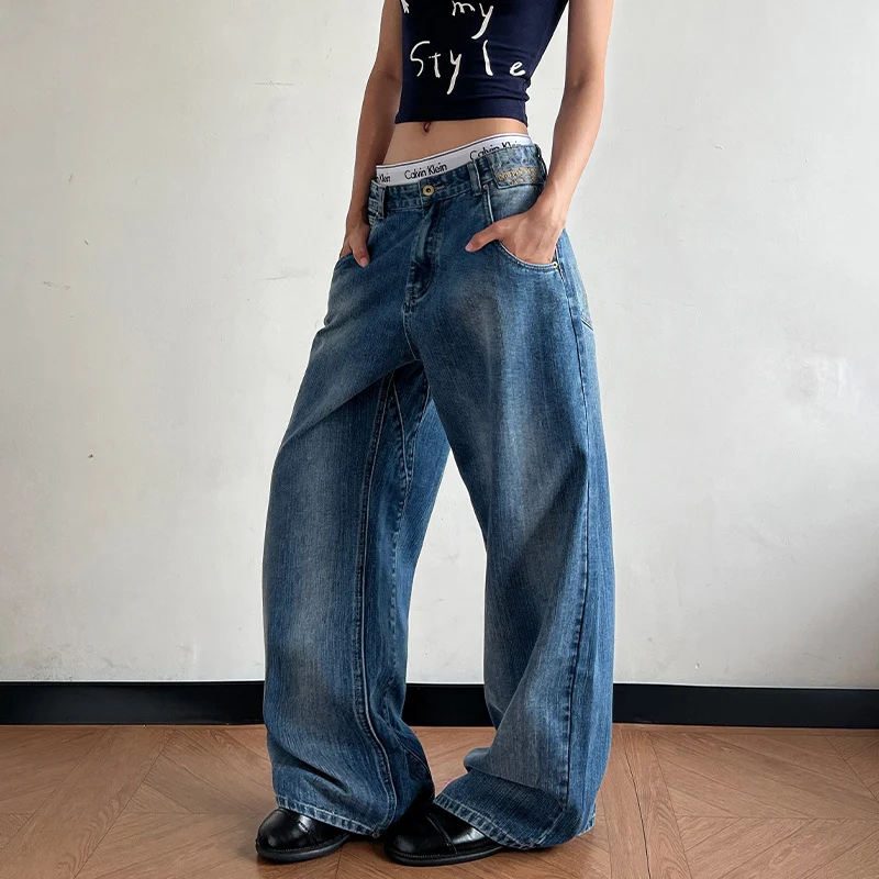 Damen Ultraweit geschnittene Canvas-Five-Pocket-Hose mit tiefer Bundlinie Nord Taschen