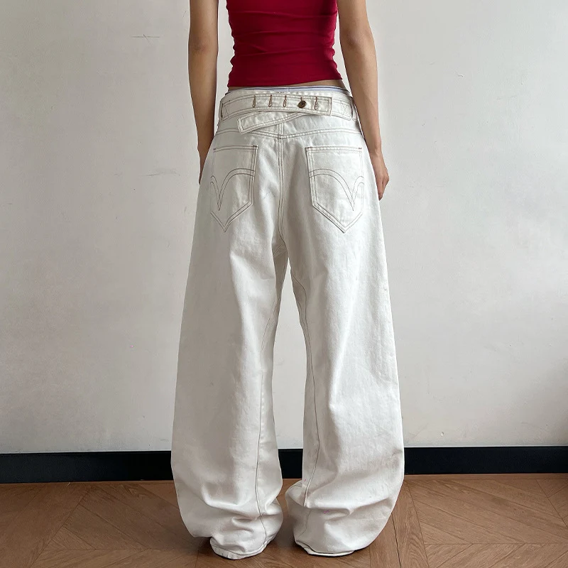 Damen Ultraweit geschnittene Canvas-Five-Pocket-Hose mit tiefer Bundlinie Nord Taschen