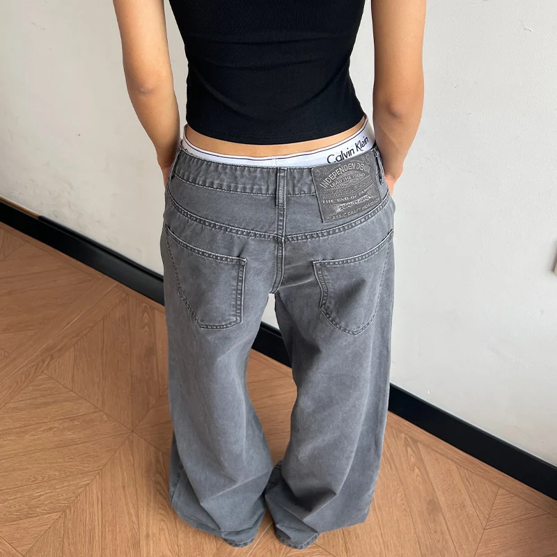 Damen Tiefsitzende Baggy-Denimhose mit ultraweitem Bein und relaxed-Fit Nord Taschen