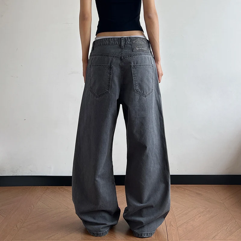 Damen Tiefsitzende Baggy-Denimhose mit ultraweitem Bein und relaxed-Fit Nord Taschen
