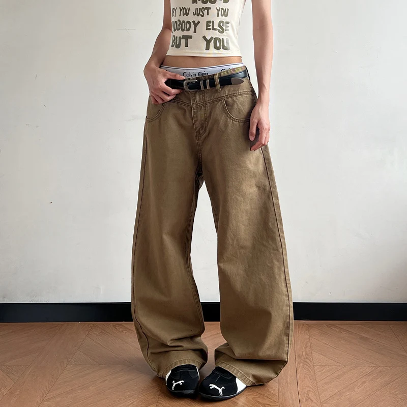 Damen Tiefsitzende Baggy-Denimhose mit ultraweitem Bein und relaxed-Fit Nord Taschen