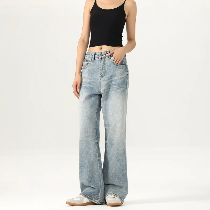Damen Relaxed Straight-to-Flare Jeans im Vintage-Look mit extra langer Saumkante Nord Taschen