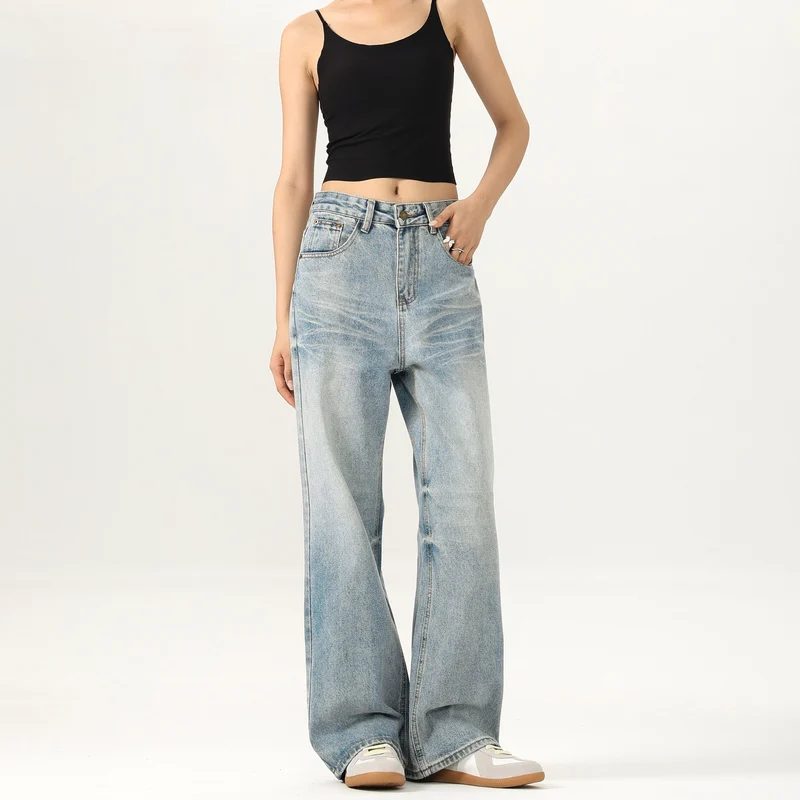 Damen Relaxed Straight-to-Flare Jeans im Vintage-Look mit extra langer Saumkante Nord Taschen