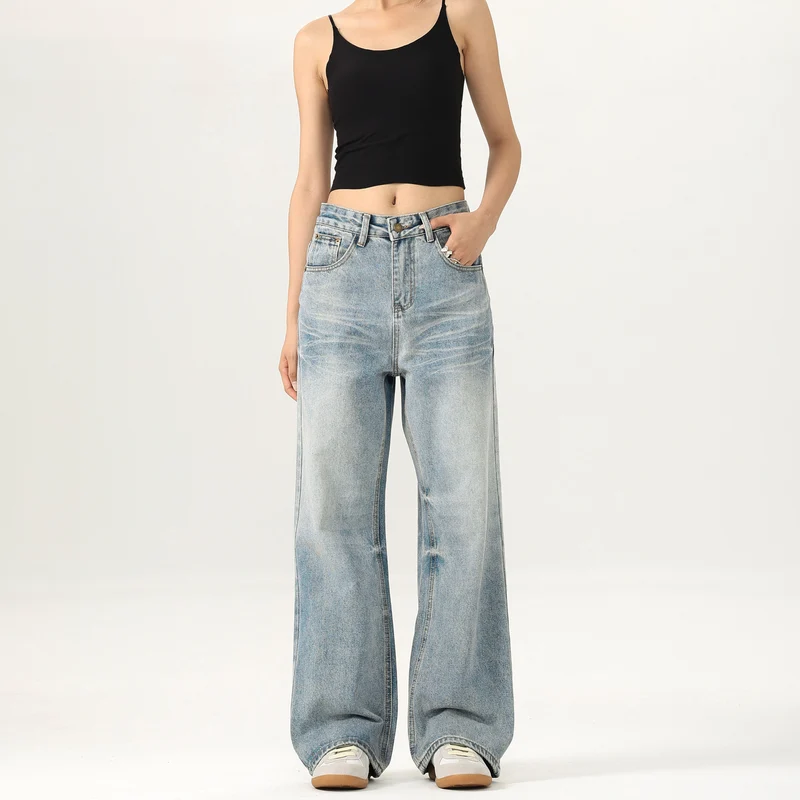 Damen Relaxed Straight-to-Flare Jeans im Vintage-Look mit extra langer Saumkante Nord Taschen