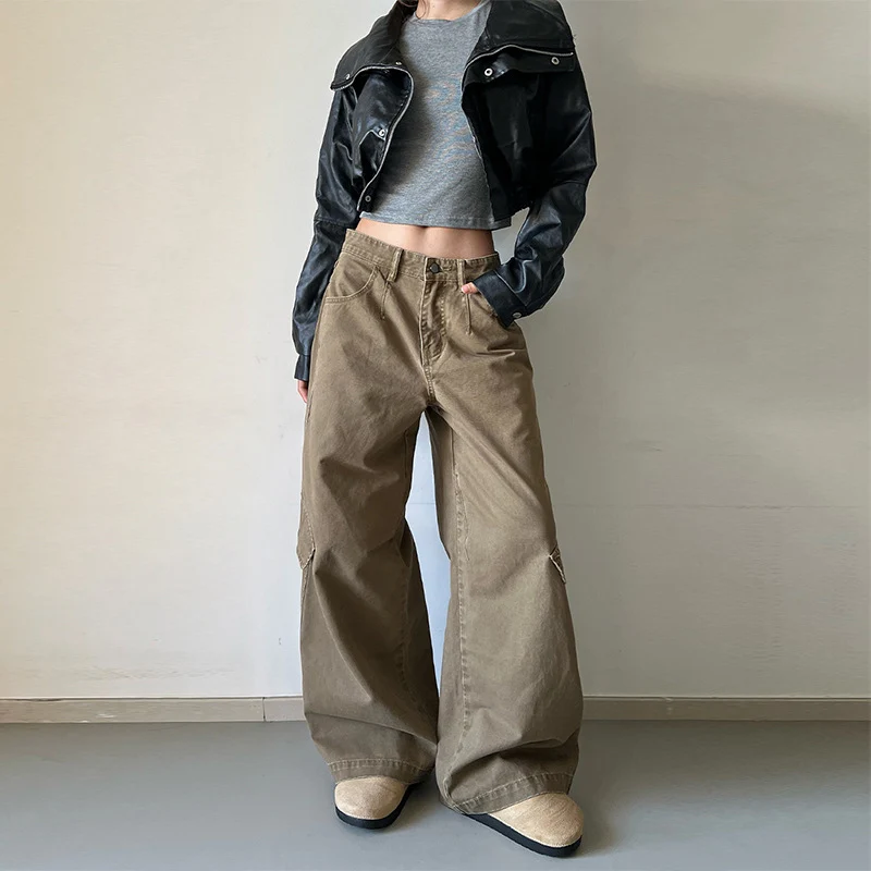 Damen Oversized Cargopalazzo-Hose aus Baumwoll-Twill mit seitlicher Klappentasche Nord Taschen