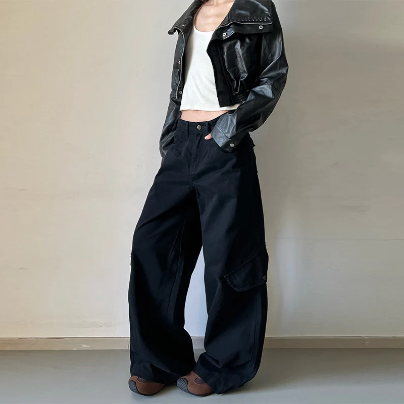 Damen Oversized Cargopalazzo-Hose aus Baumwoll-Twill mit seitlicher Klappentasche Nord Taschen