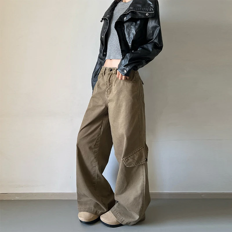 Damen Oversized Cargopalazzo-Hose aus Baumwoll-Twill mit seitlicher Klappentasche Nord Taschen