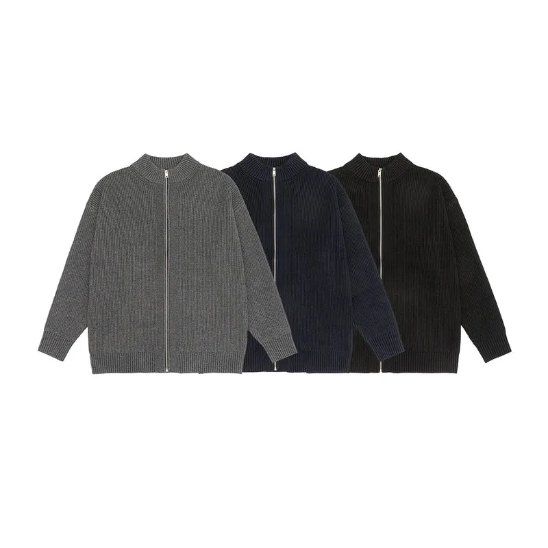 Damen Oversize-Strickjacke mit durchgehendem Reißverschluss und Stehkragen Nord Taschen