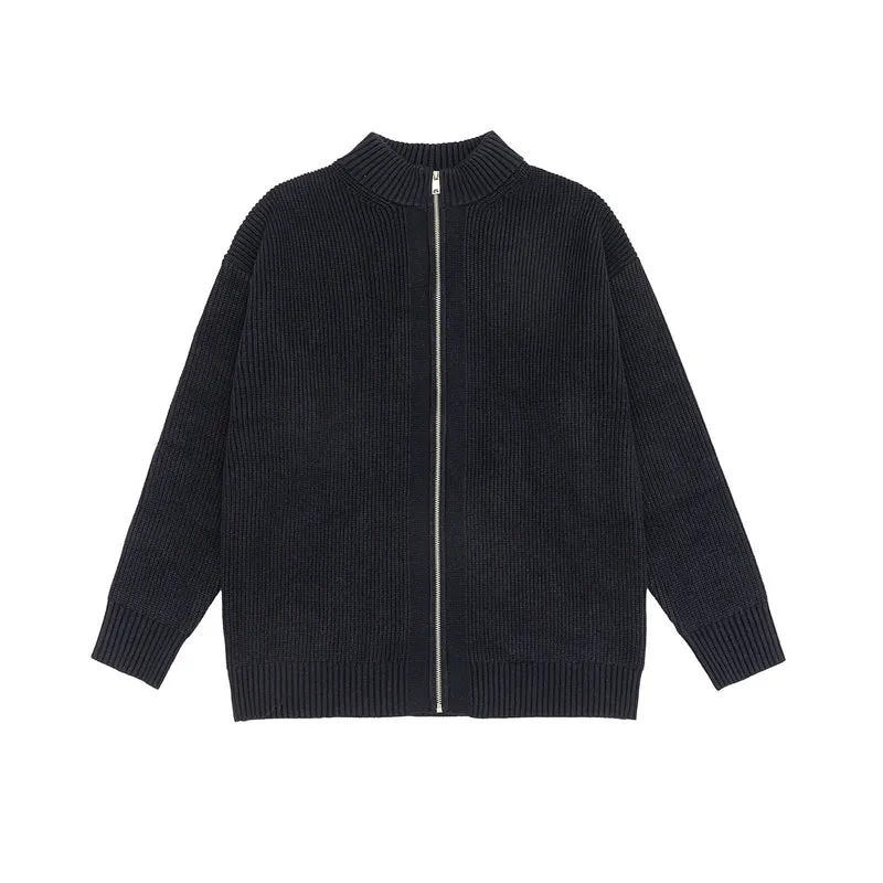Damen Oversize-Strickjacke mit durchgehendem Reißverschluss und Stehkragen Nord Taschen