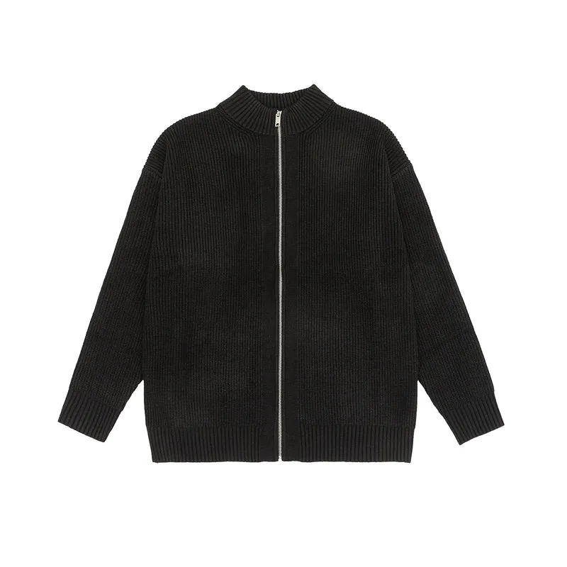 Damen Oversize-Strickjacke mit durchgehendem Reißverschluss und Stehkragen Nord Taschen