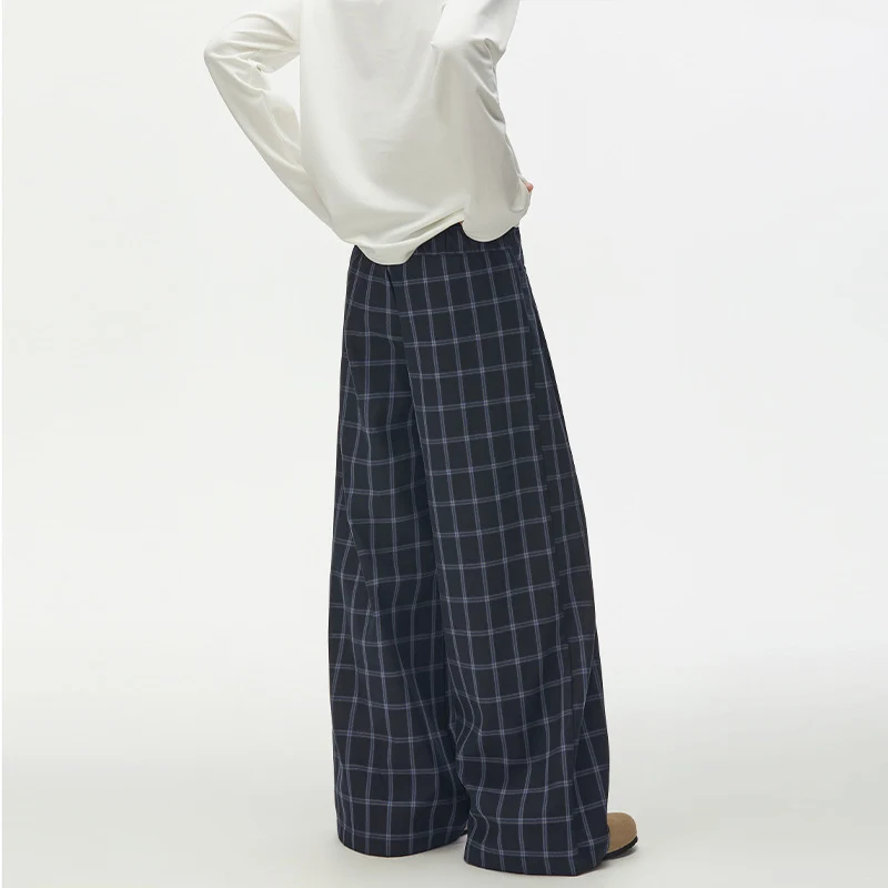Damen Karierte Extraweite High-Waist Palazzo-Hose mit Knopfleiste Nord Taschen