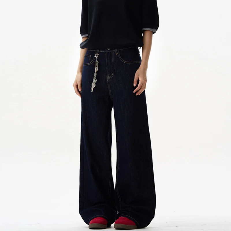 Damen Fließende Oversize-Denim-Palazzohose mit hohem Bund und langen Saumfalten Nord Taschen