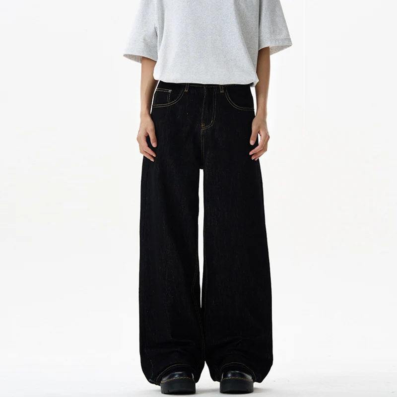 Damen Fließende Oversize-Denim-Palazzohose mit hohem Bund und langen Saumfalten Nord Taschen