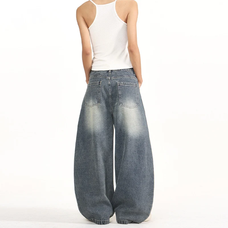 Damen Extremeweite Balloon-Jeans im Palazzoschnitt mit aufgesetzten Taschen Nord Taschen