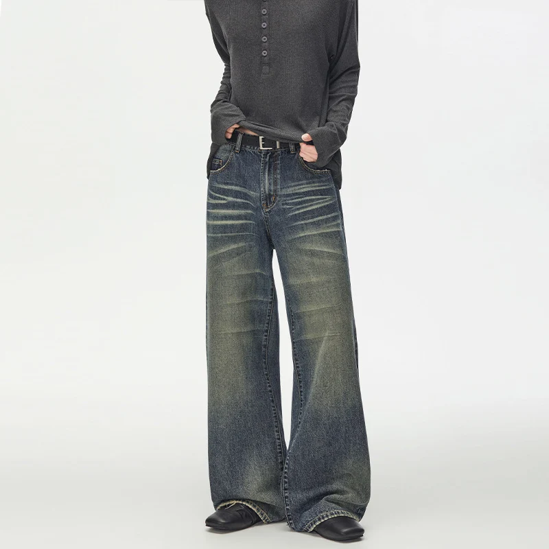Damen Extraweite Vintage-inspirierte Palazzodenim mit tiefem Schritt und geprägten Falten Nord Taschen