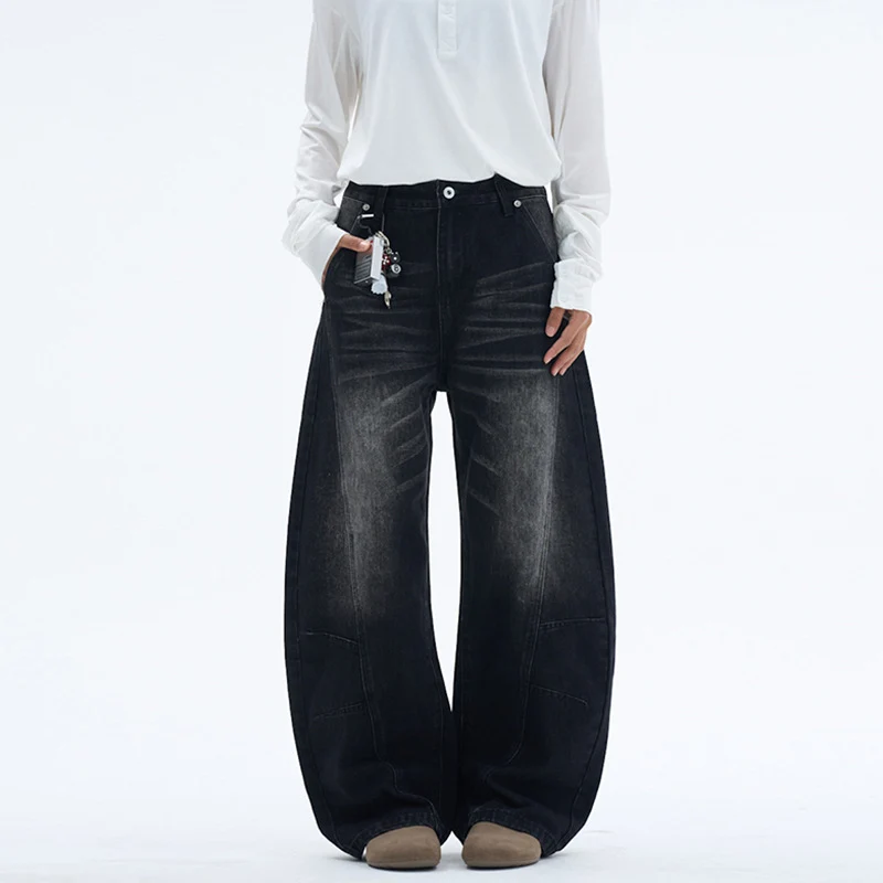 Damen Extraweite Palazzodenim-Jeans mit hoher Bundlinie, Paneelnähten und weitem Saum Nord Taschen