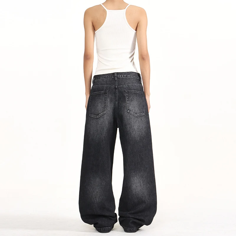 Damen Extraweite Nieten-Baggy-Jeans mit tiefem Bund und Used-Wash Nord Taschen