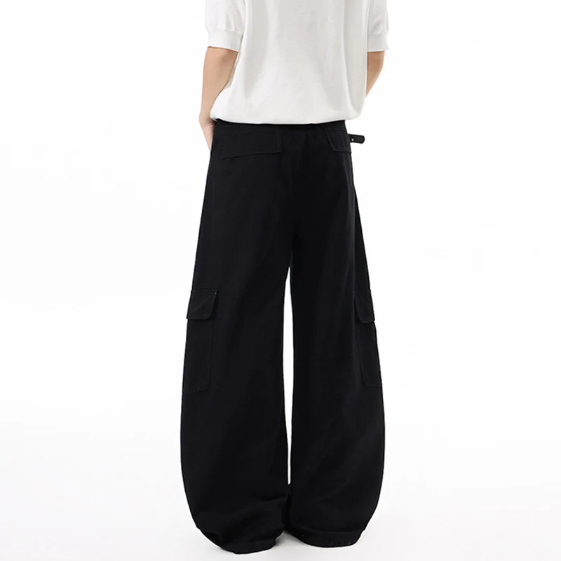 Damen Extraweite Hochtaillierte Cargo-Palazzo-Hose aus Baumwoll-Twill mit Pattentaschen Nord Taschen