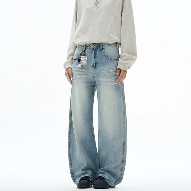Damen extraweite hochgeschnittene Baggy-Jeans mit tiefem Schritt und Vintage‑Waschung Nord Taschen