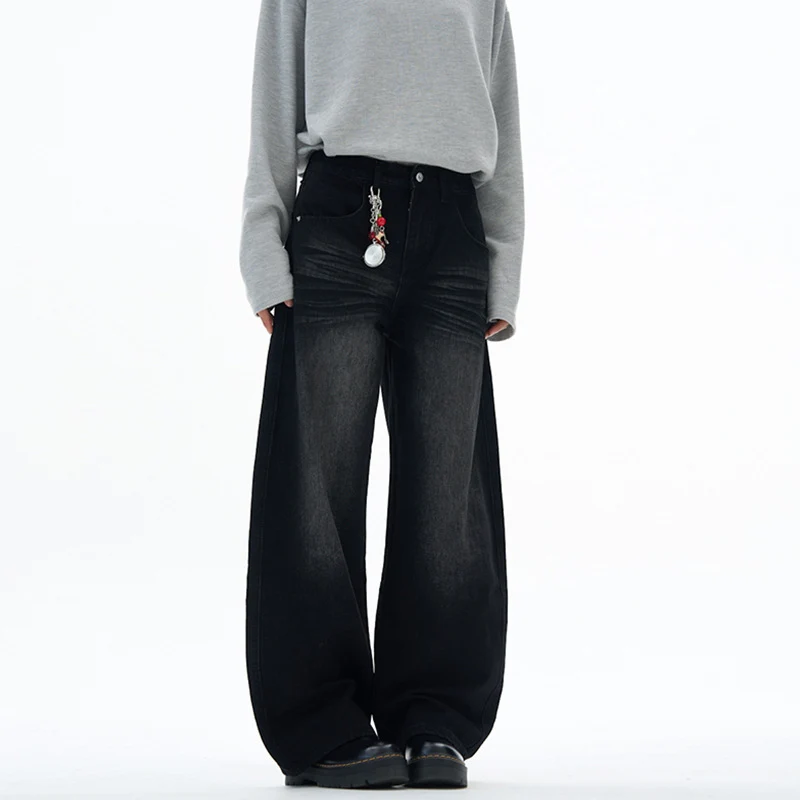Damen extraweite hochgeschnittene Baggy-Jeans mit tiefem Schritt und Vintage‑Waschung Nord Taschen