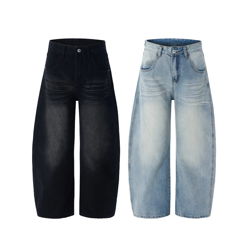 Damen extraweite hochgeschnittene Baggy-Jeans mit tiefem Schritt und Vintage‑Waschung Nord Taschen